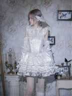 Metallic Angel - Silver-white Punk Lolita JSK, Wing and Rhinestone Details - image 4
