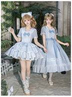 Seven-Day Bell - Blue Classic Lolita Striped OP Dress, Sailor Collar - image 12
