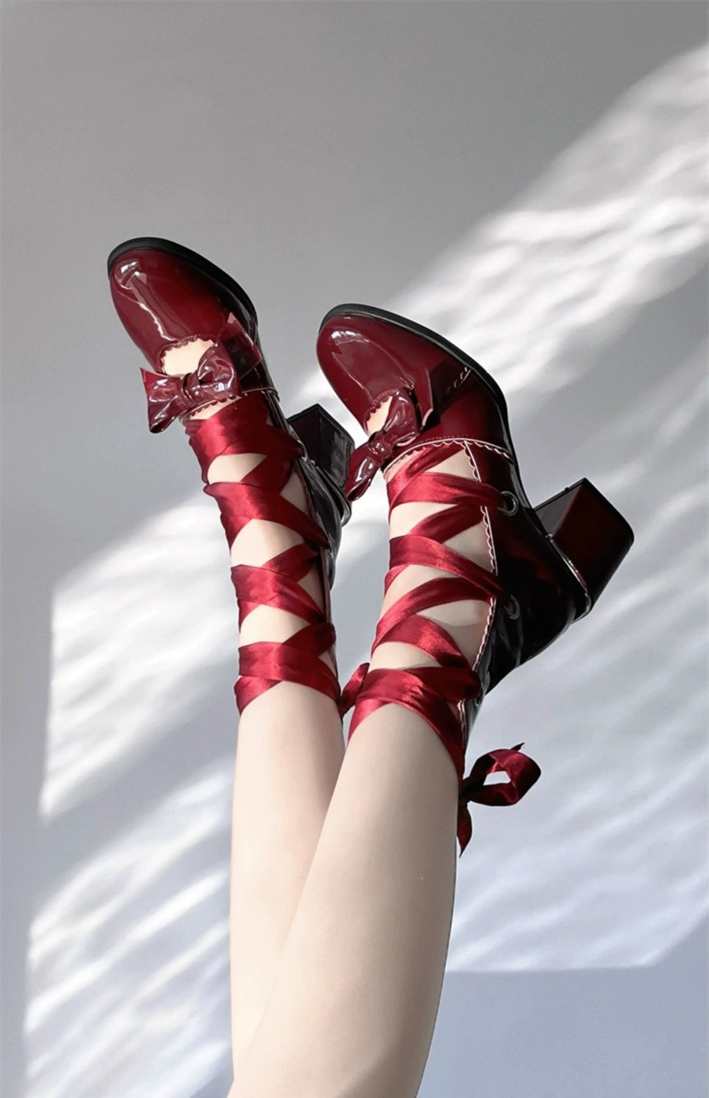 Muse Kiss - Elegant Lolita Shoes Lace-up Bow Heels Round Toe - image 5
