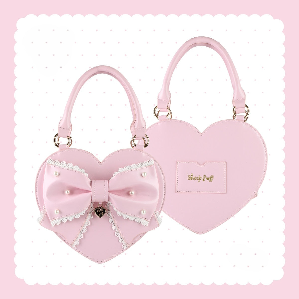 Vintage Sweetheart - Lace Bow Heart Lolita Handbag - image 14