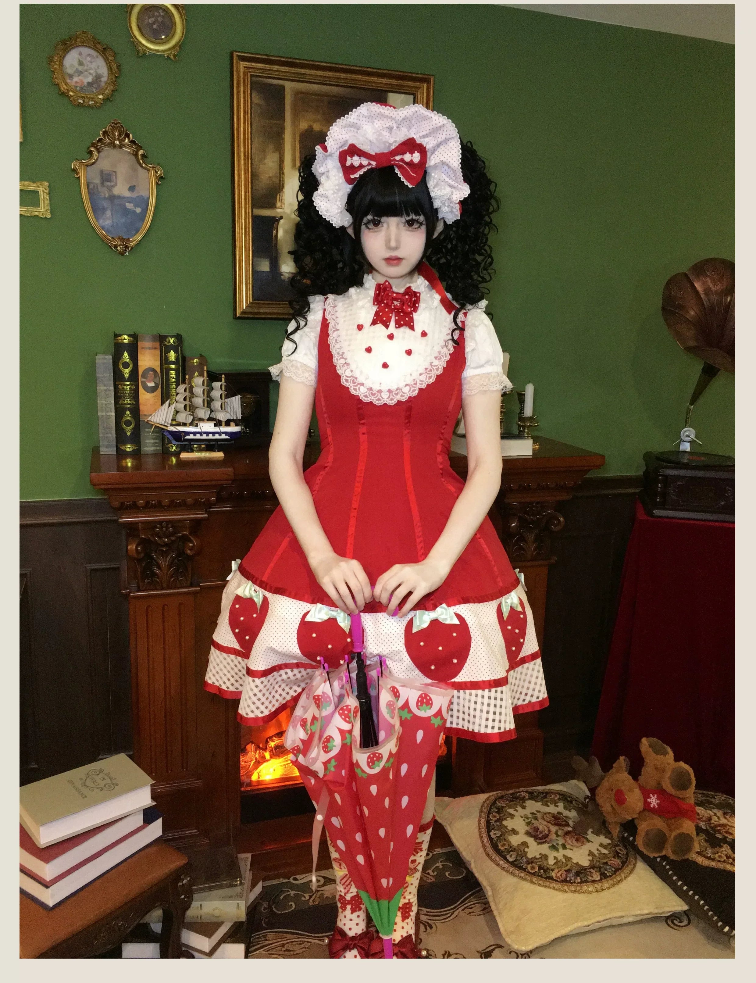 The Weird Strawberry Lady - Old School Lolita JSK, Hand-Studded Strawberry and Accessories - image 9