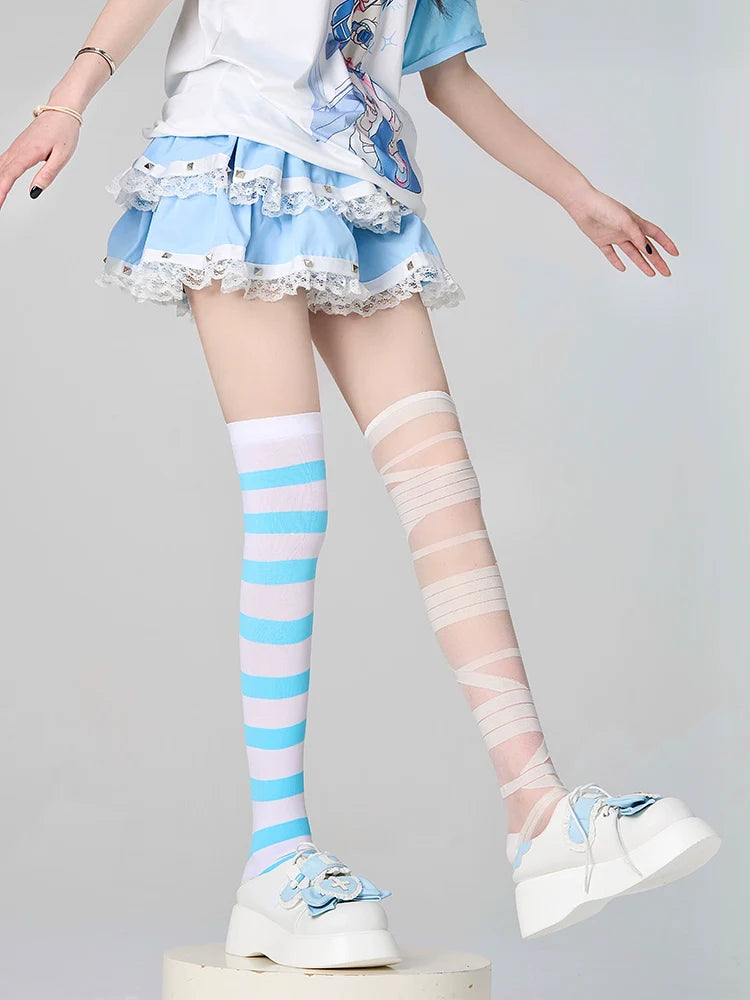 Ribbon-Tie Striped Thigh-High Lolita Socks - image 6