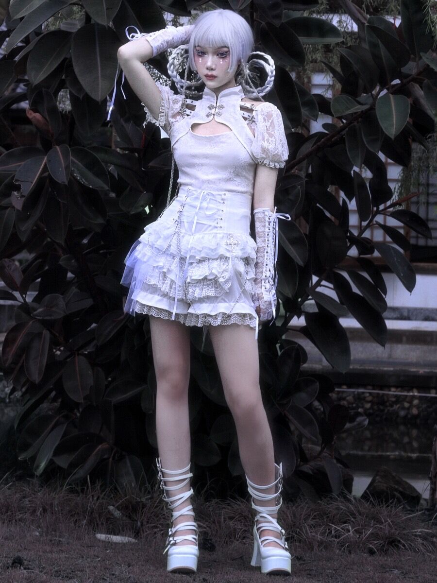 Gothic Punk Lolita Shorts and Tiered Lace Pantskirt - image 3