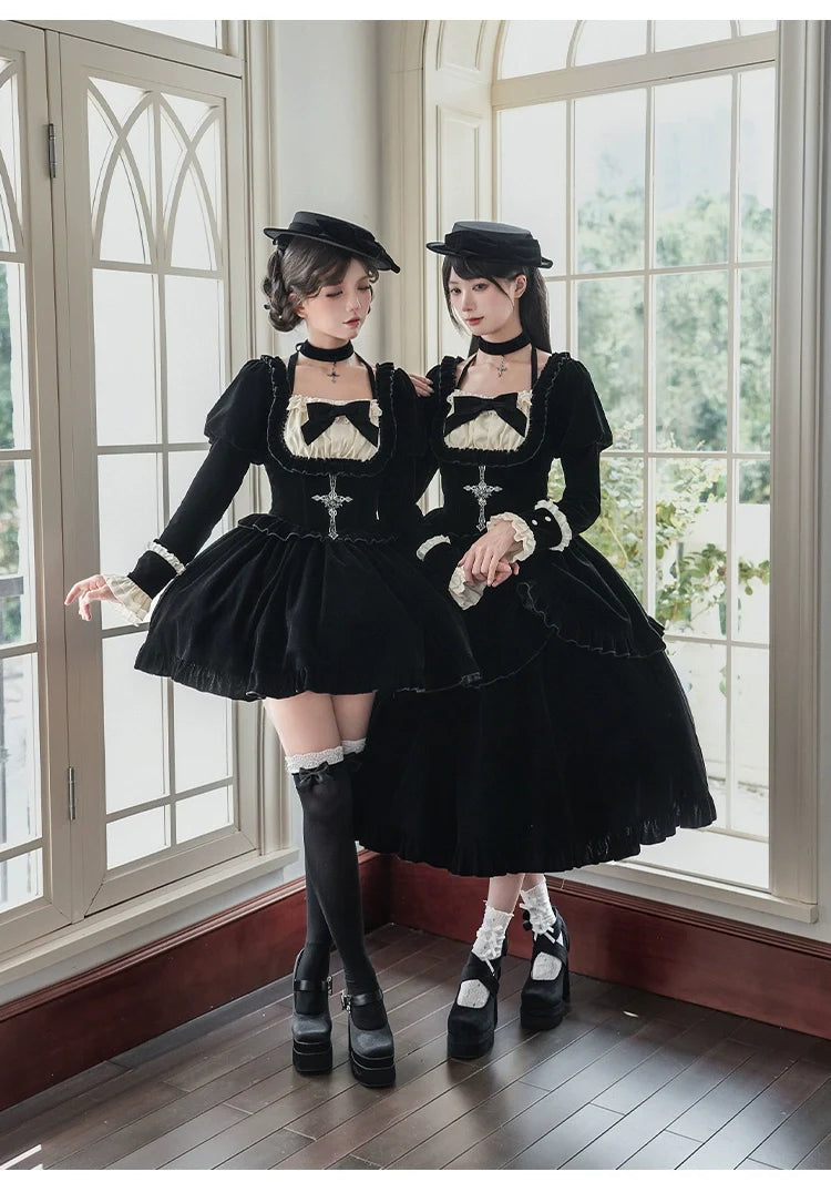 Apocalypse - Gothic Lolita Velvet OP Dress Set, Fishbone Waist - image 10
