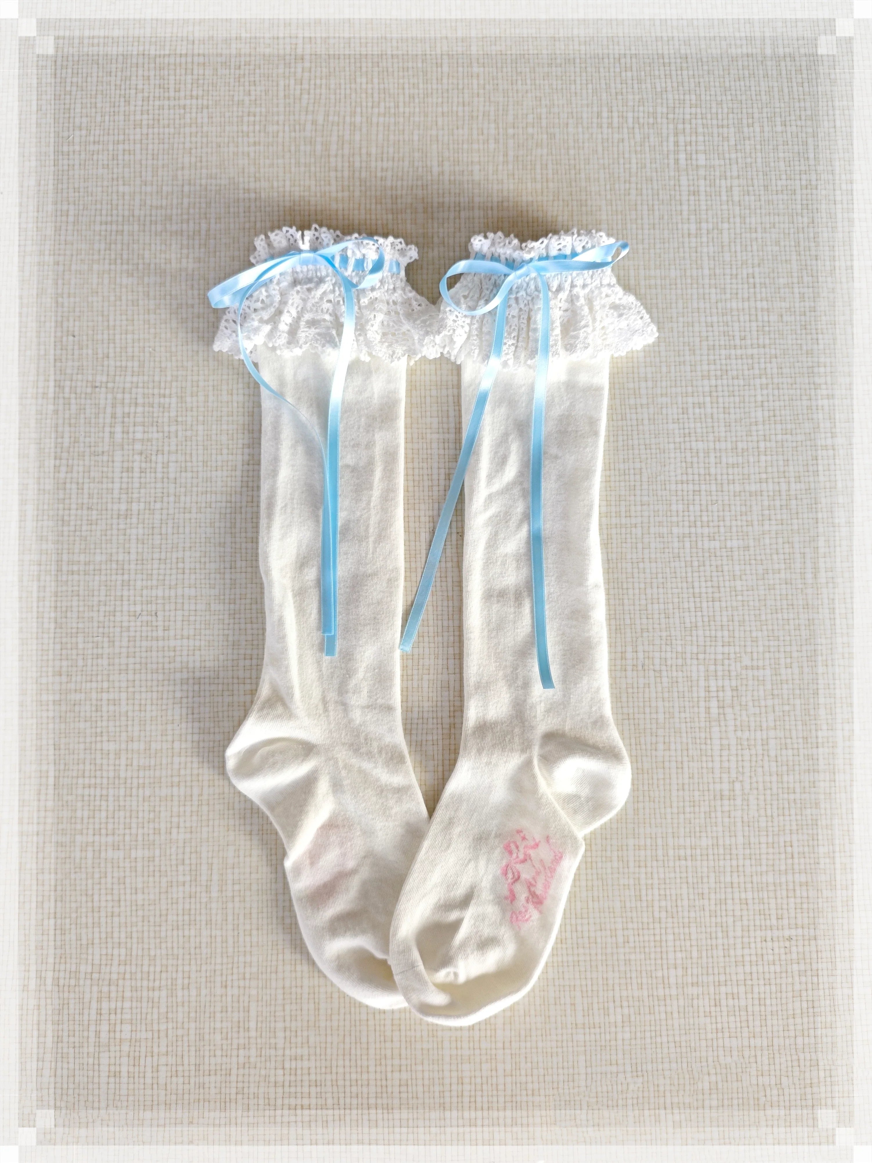 Cotton Old School Lolita White Socks with Colorful Ribbon Bows - image 21