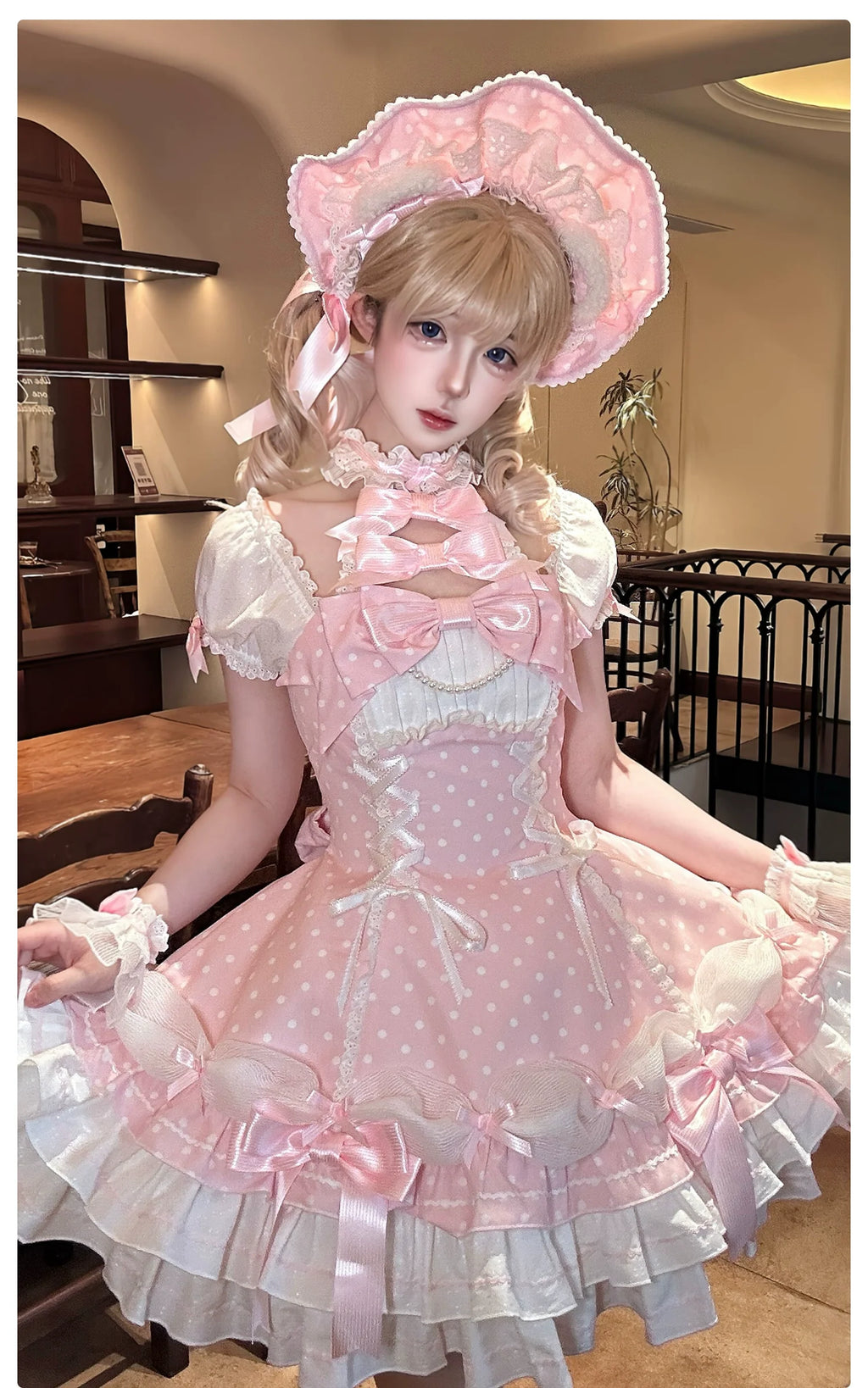 Old School Lolita Halter Neck OP Dress, Polka Dot Accent - image 9