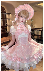 Old School Lolita Halter Neck OP Dress, Polka Dot Accent - image 9