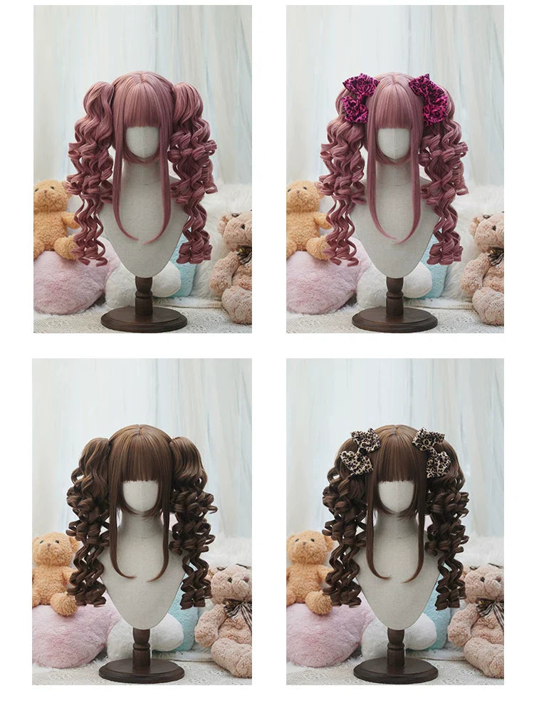 Old School Lolita See-through Bangs Wig, Curly Ponytails - image 9