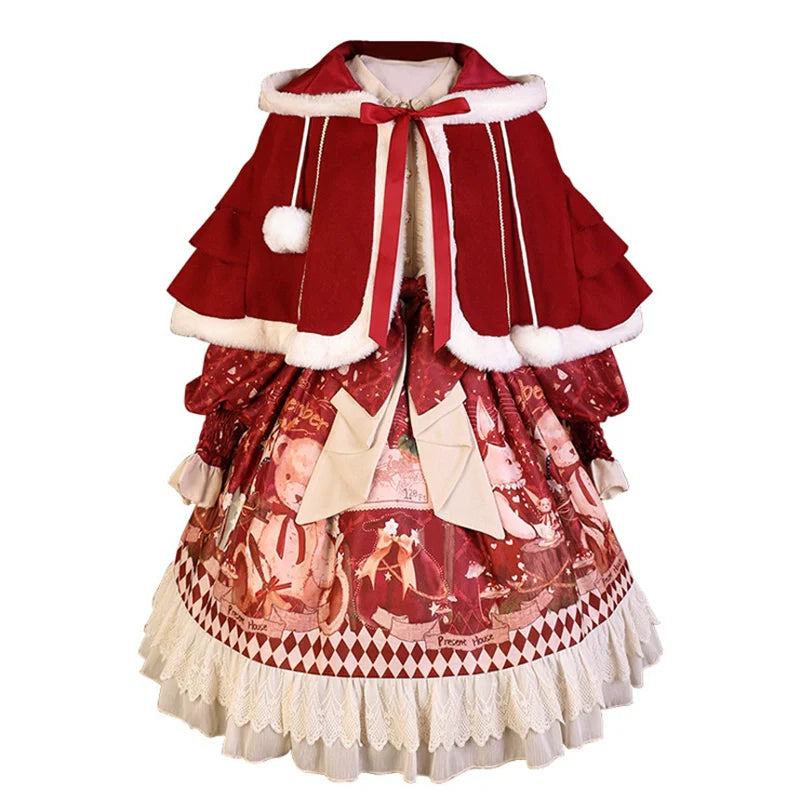 Sweet Bear Gift House - Sweet Lolita Suit Christmas Lolita OP and Cape - image 9