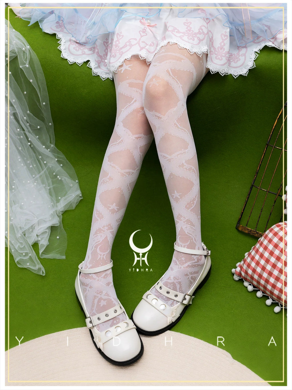 Stretchy Lolita Summer Lace Ribbon Printed Pantyhose - image 1