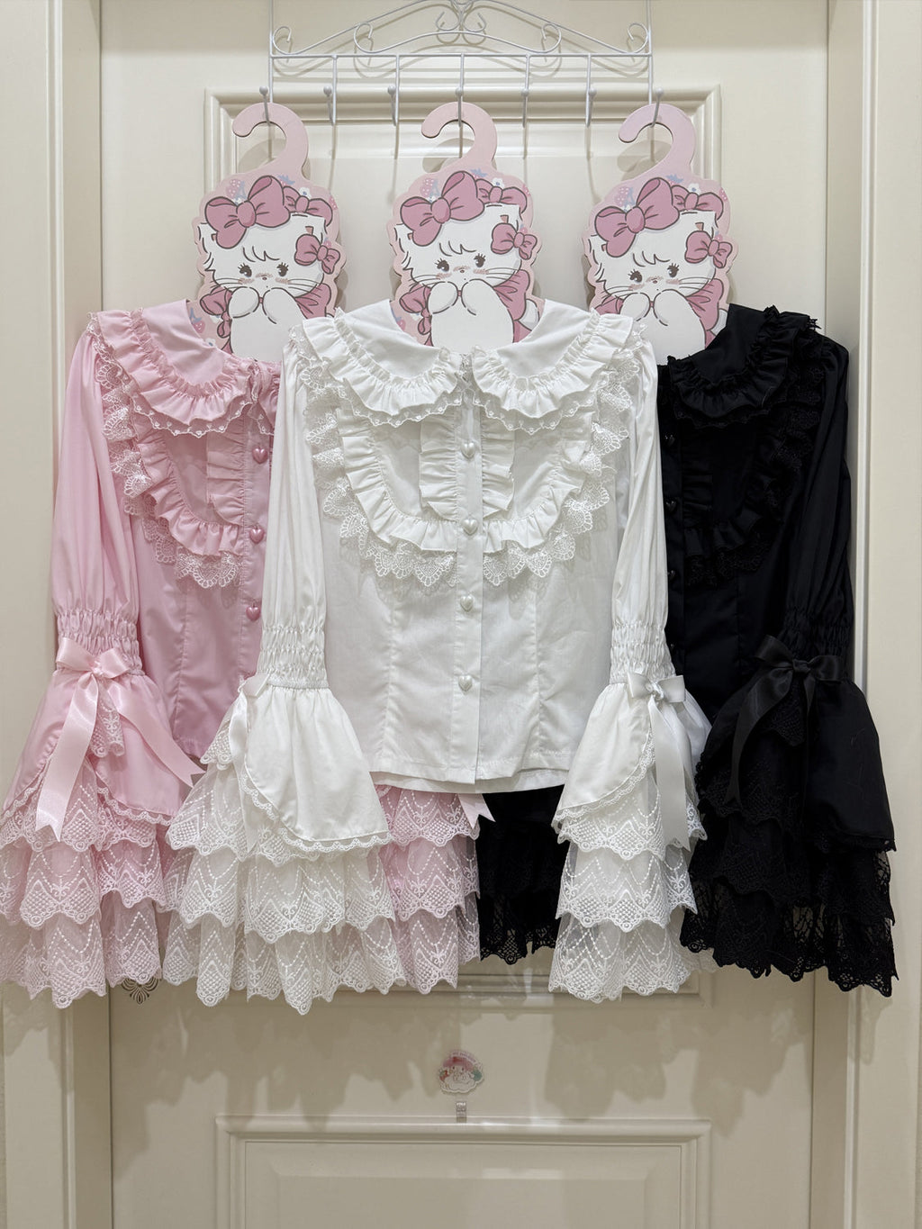 Cross Heart Knot - Sweet Lolita JSK Suit Tiered Ruffles Dress with Lace Blouse - image 25