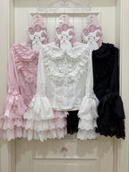 Cross Heart Knot - Sweet Lolita JSK Suit Tiered Ruffles Dress with Lace Blouse - image 25