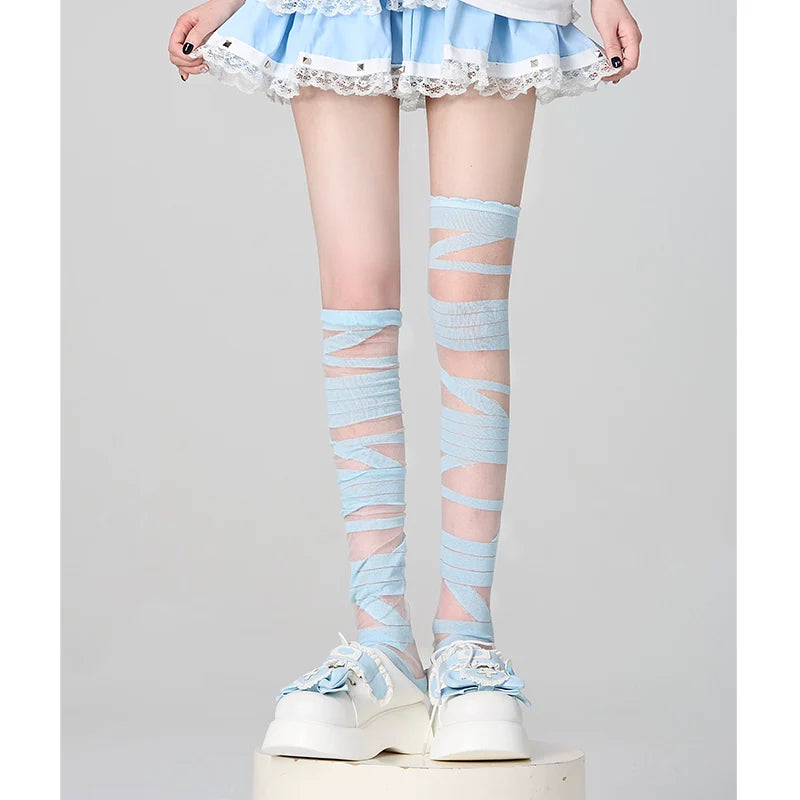 Ribbon-Tie Striped Thigh-High Lolita Socks - image 8