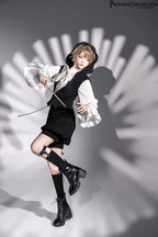 Rabbit Feather - Black Ouji Lolita Vest Shorts Suit Prince Cloak Set - image 9
