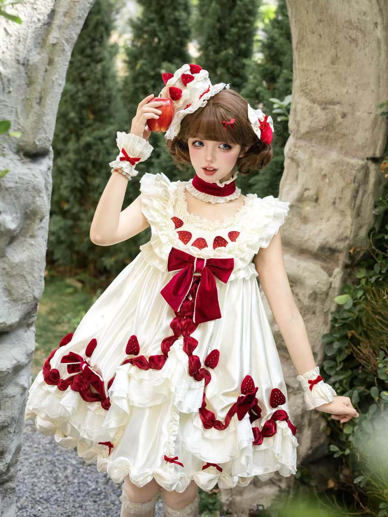 Strawberry Cream Cake White Sweet Lolita OP Set - image 7