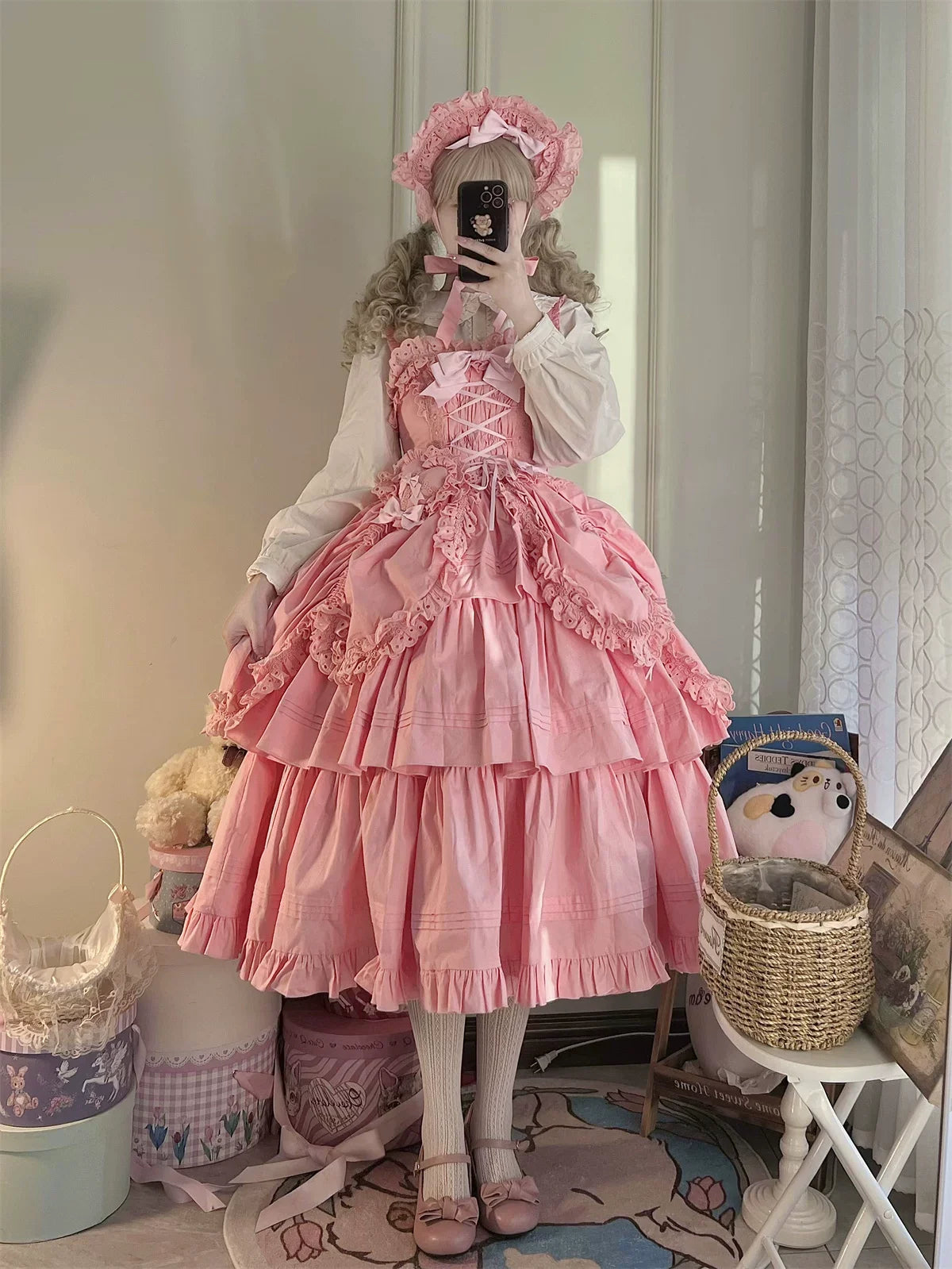 Cotton Gothic Lolita Long JSK, Drawn-up Hem - image 29