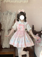 Meow Pompom - Sweet Lolita Salopette Dress Suit, Cat Print - image 8