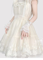 Star and Moon - Bridal Lolita Cuffs White and Black Ballet Style Lace Cuffs - image 5