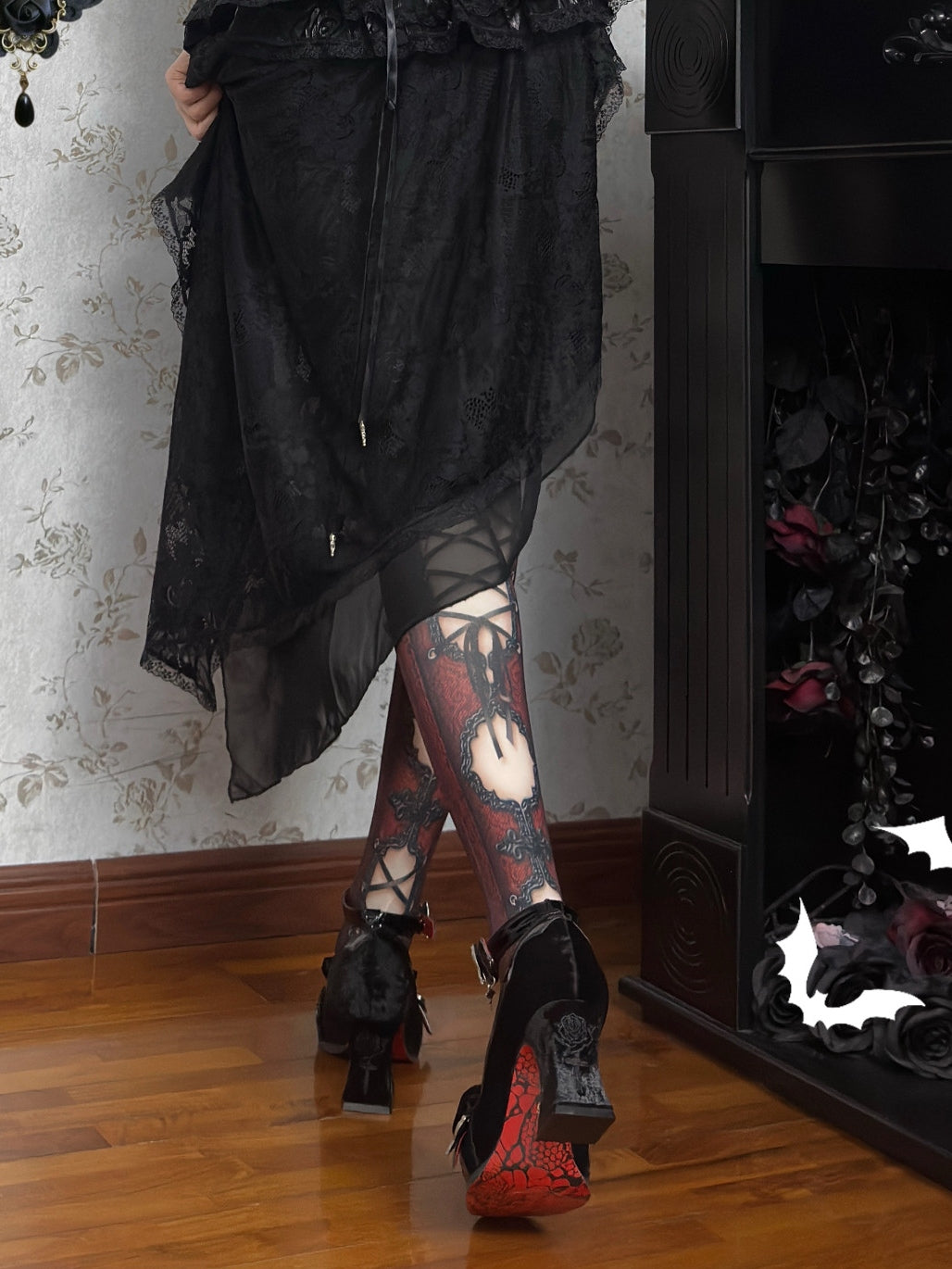 Night Banquet - Gothic Lolita Square-Toe Shoes with Ruby Bow - image 11
