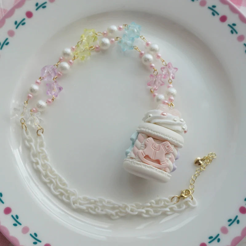 Sweet Lolita Necklace Carousel Cream Macaron Bag Pendant - image 11