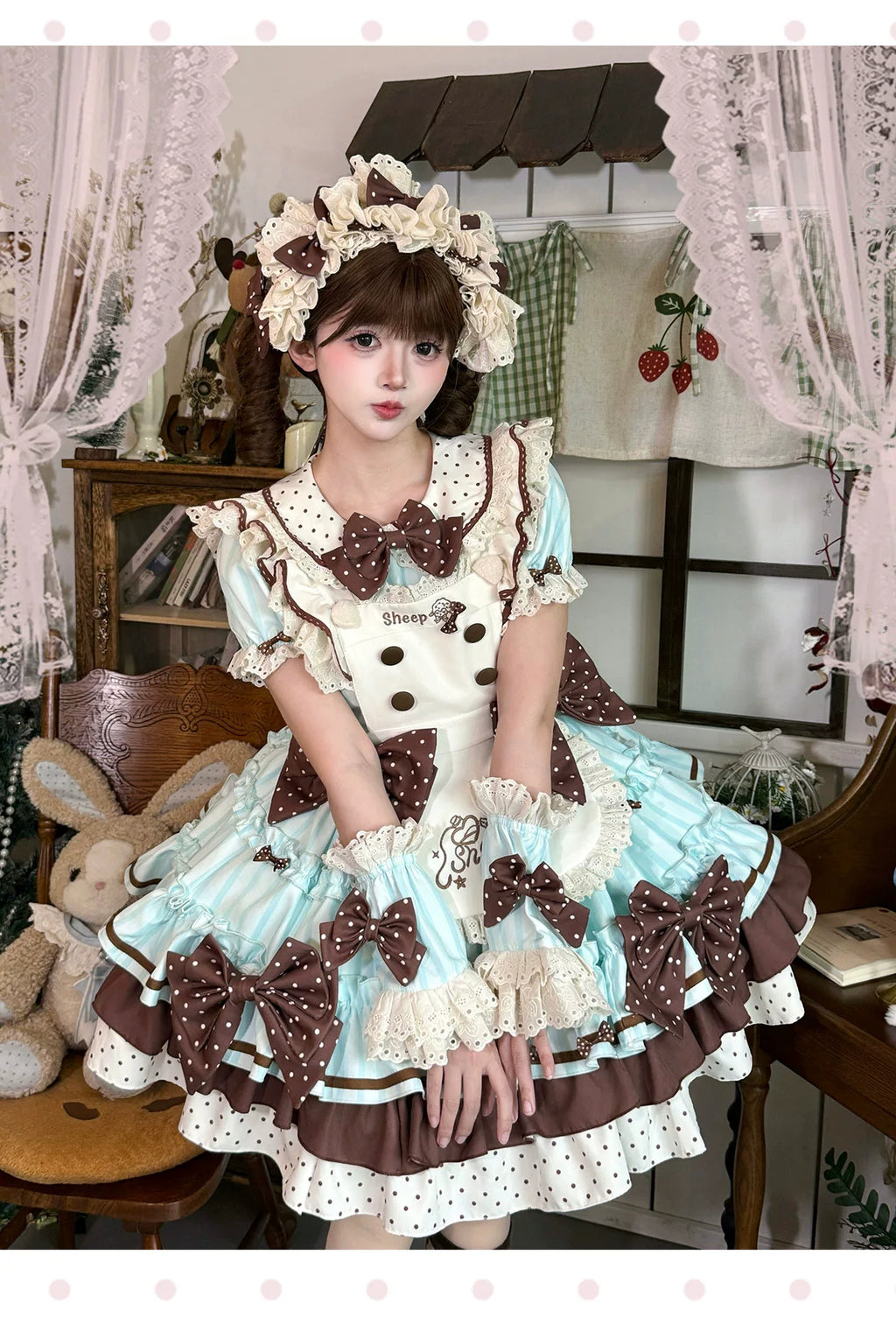 Honeyed Oath - Sweet Lolita Polka Dot OP Dress, Detachable Apron - image 5