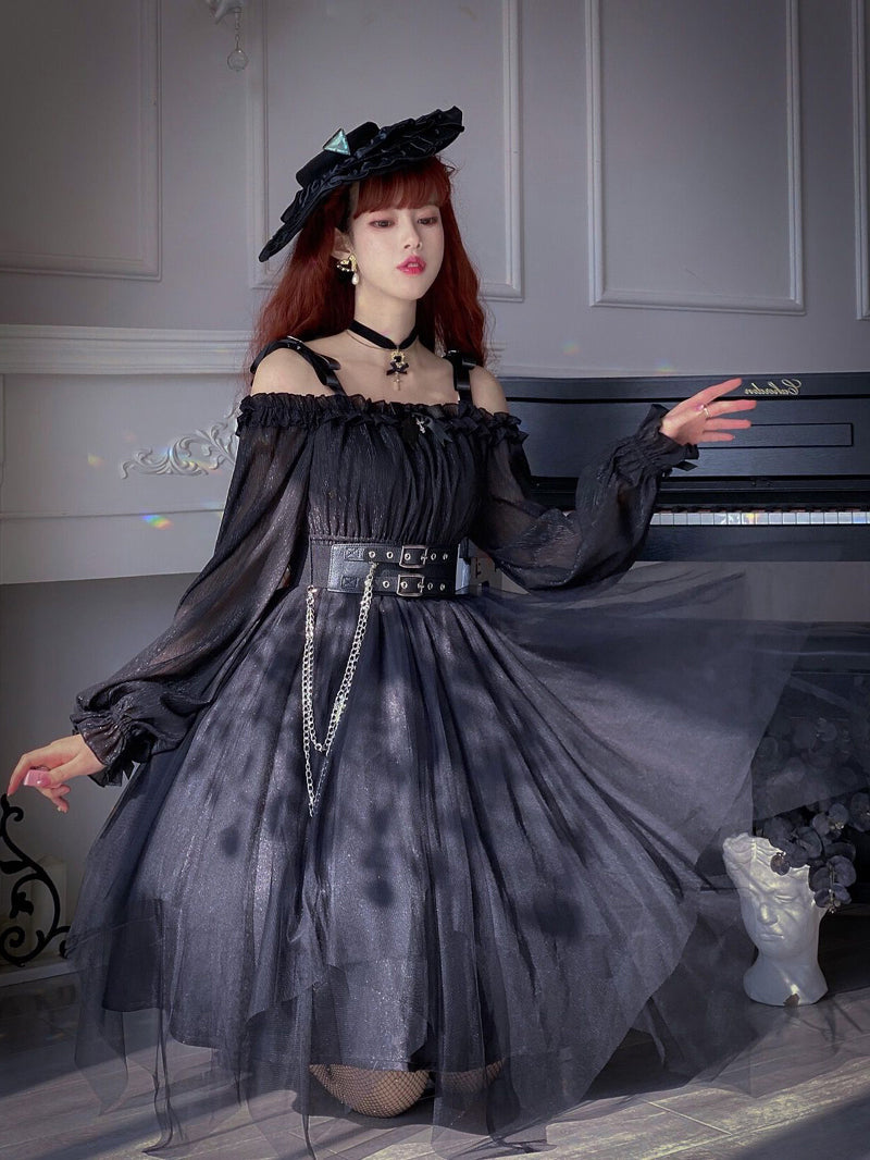 Gothic Lolita High Waist Black Dress - image 27