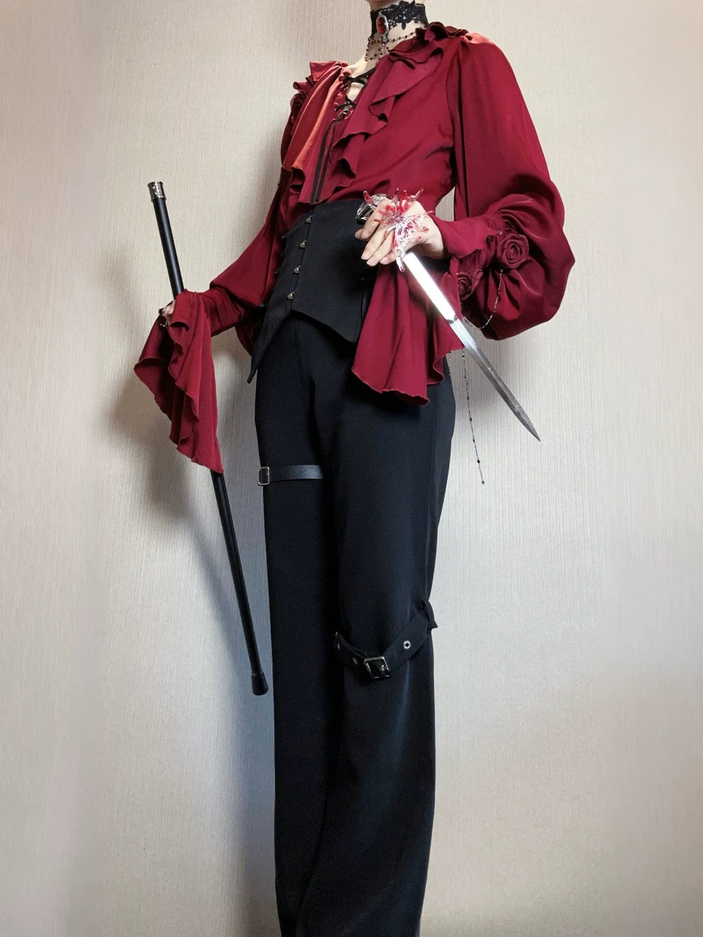 Ouji Lolita V-Line Backless Blouse & Slight Flare Pants - image 16