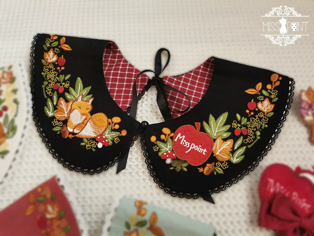 Chubby Fox in the Forest - Kawaii Lolita Accessories Knitted Fox Scarf Embroidered Faux Collar - image 9
