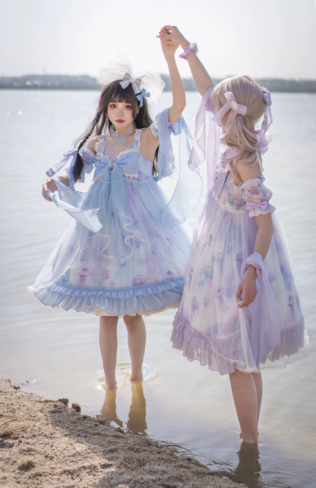 Coral Jellyfish - Sweet Lolita High-waist JSK Dress, Jellyfish & Coral Print and Accessories - image 22