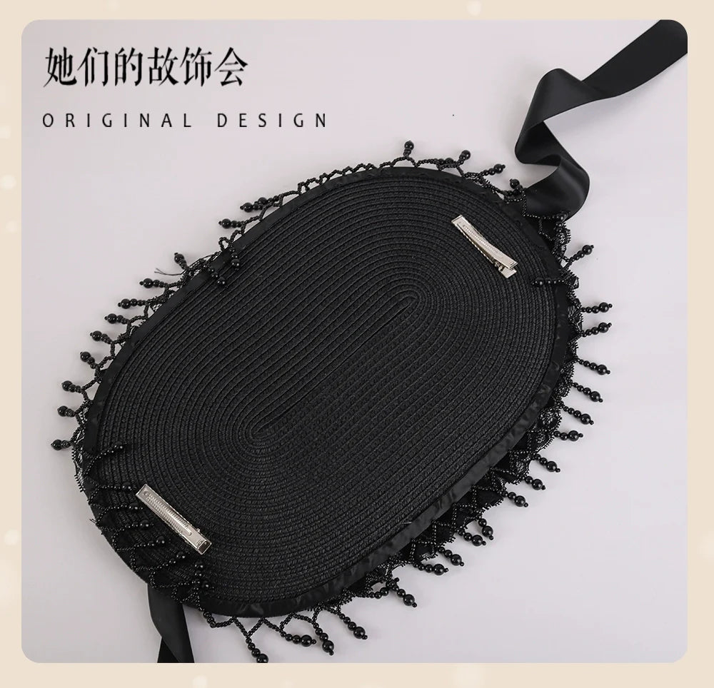 Gothic Black Rose Lolita Hat with Bead Tassels - image 7