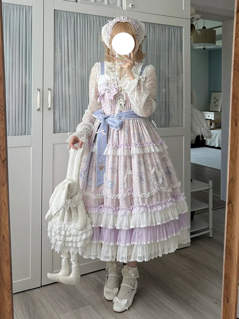 Bloom Lamb - Classic Lolita Embroidered JSK Dress, Tiered Hem - image 20