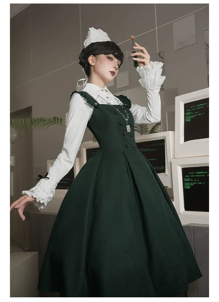 Abyss Clinic - Gothic Lolita Green Dress Set, Embroidery Accent - image 31
