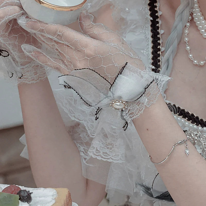 Dark Starry Night - Wedding Lolita Bonnet Bridal Mesh Gloves and Necklace - image 3