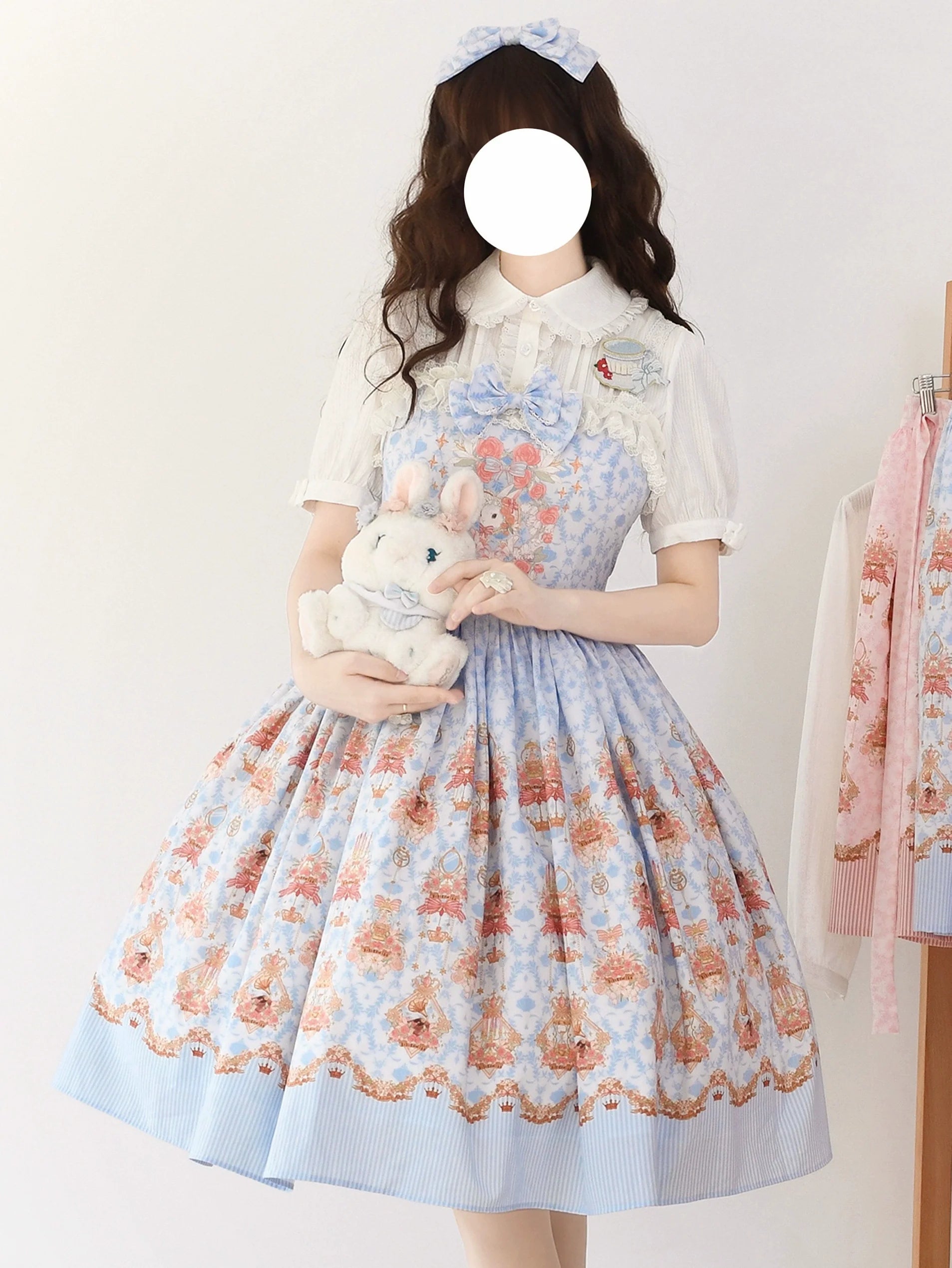 Rose Garden Bunny - Daily Lolita Rose Bunny Printing OP JSK Dress Set - image 12