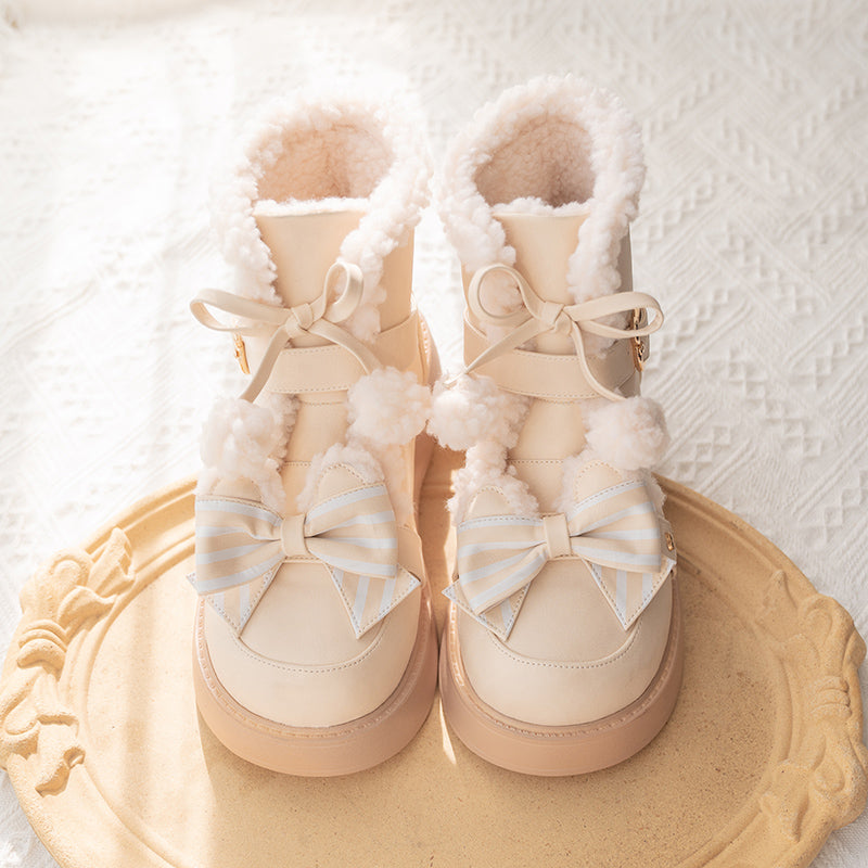 Milk Bear - Winter Lolita Shoes Thick Sole Fleece Snow Boots - image 25