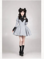 Nocturne SP - Striped Gothic Lolita OP Twin Lolita Dress with Apron and Accessories - image 31