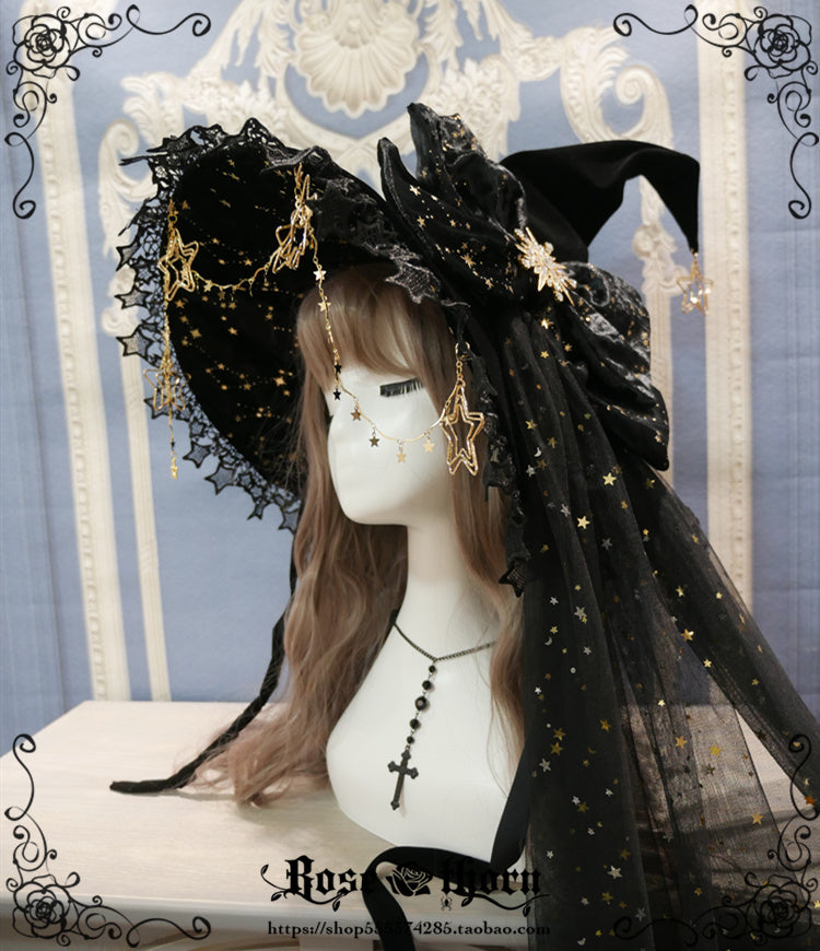 Polar Night Sky - Halloween Gorgeous Gilding Lolita Witch Hat - image 1