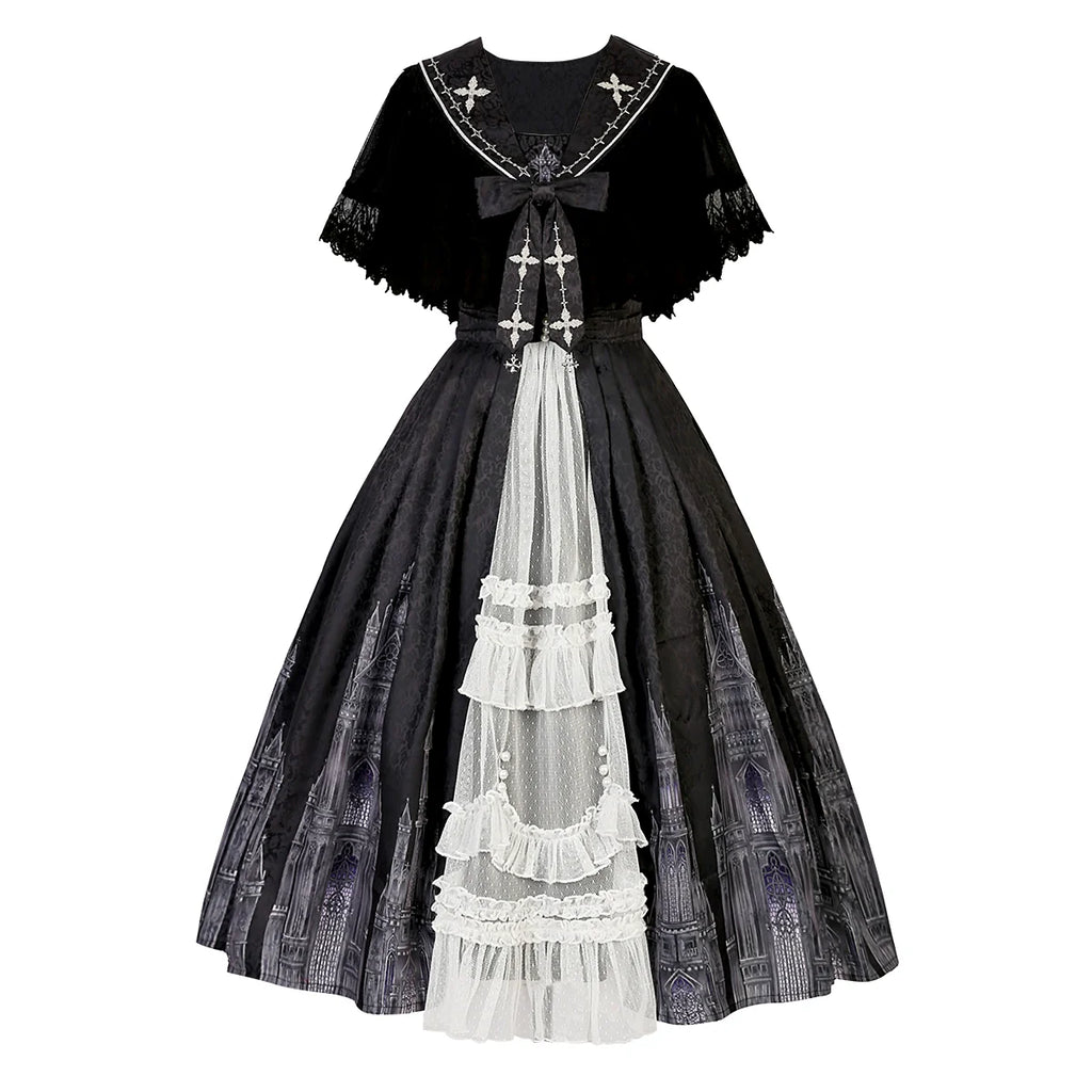 Silent Church - Gothic Lolita JSK Dress Printed Dress Thin Shawl Set - image 27