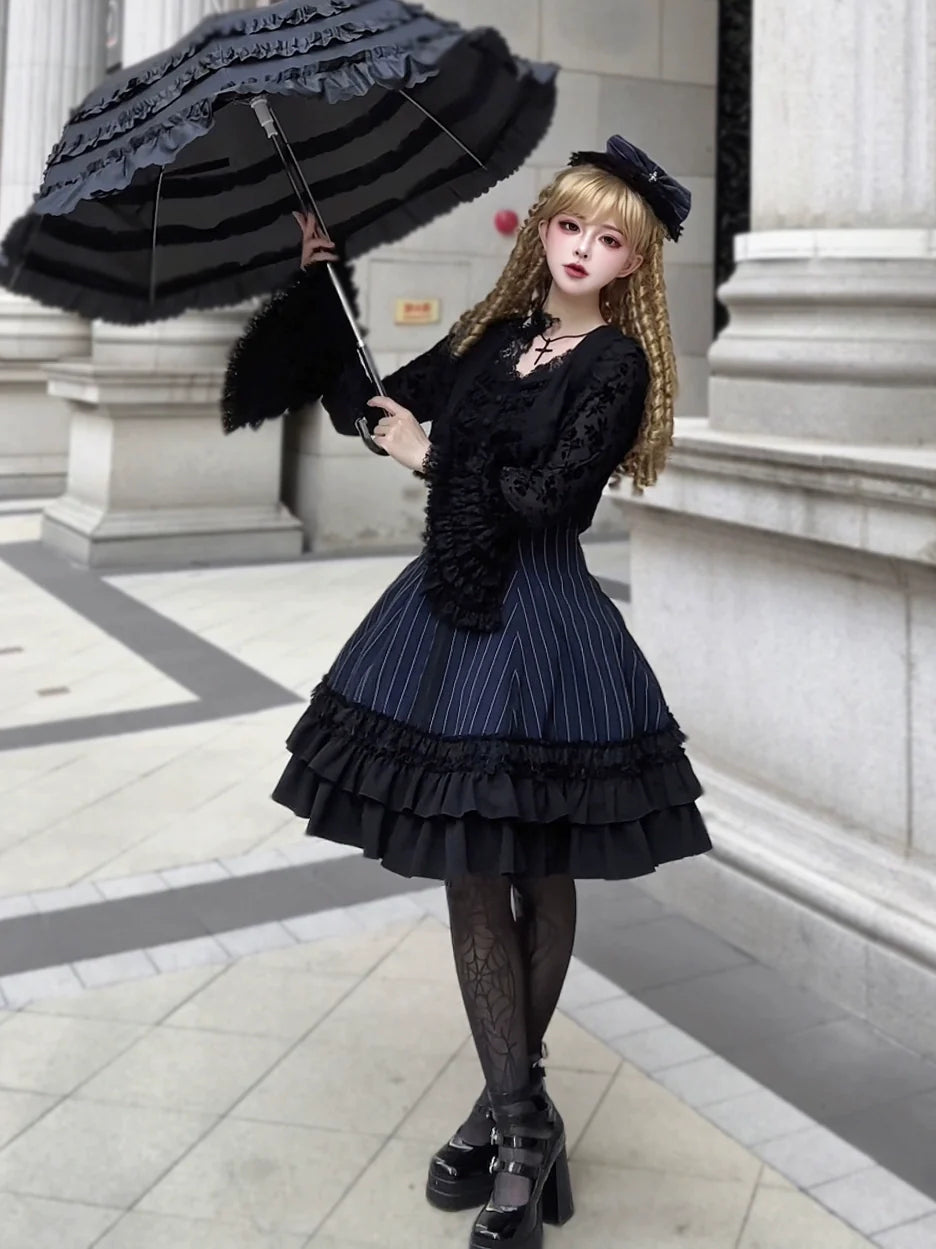 Six-Panel Gothic Lolita JSK Dress with Tiered Ruffles - image 9