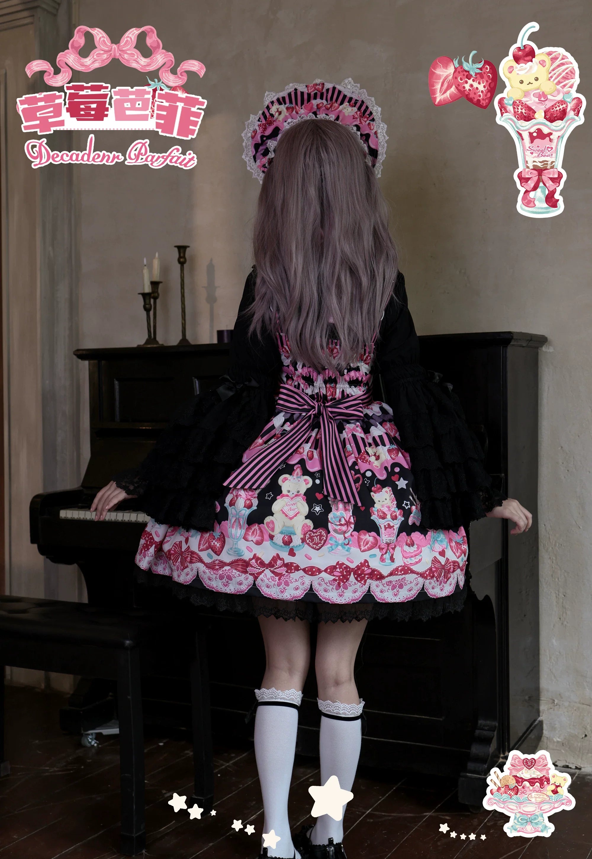 Strawberry Parfait - Strawberry Print Sweet Lolita JSK Dress, Side Pocket and Accessories - image 3