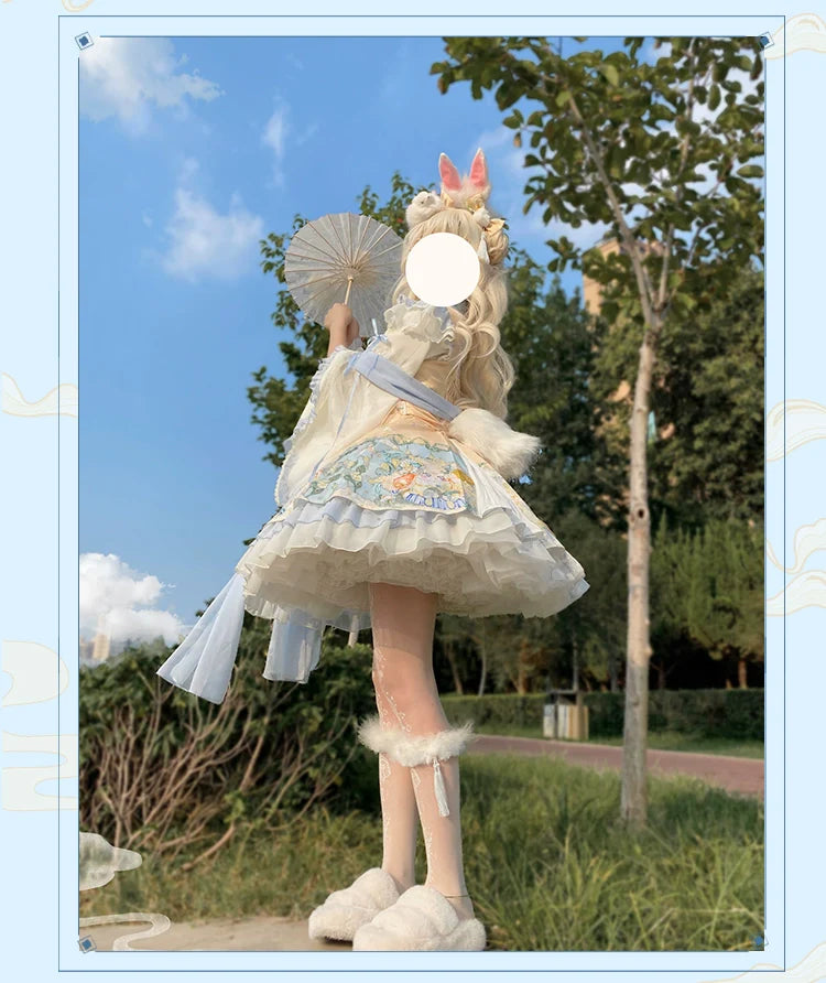 Laurel - Kawaii Han Lolita Jumper Dress Rabbit Print and Accessories - image 14