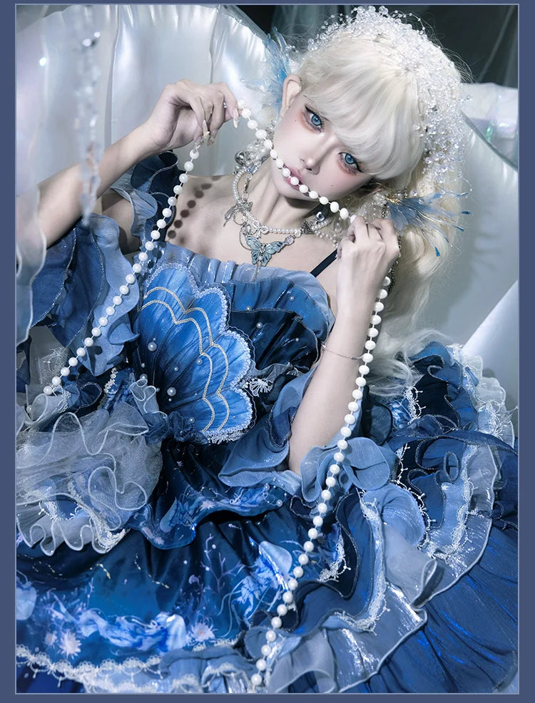 Blue Breath Jellyfish - Classic Lolita JSK Dress, Side Zipper - image 18