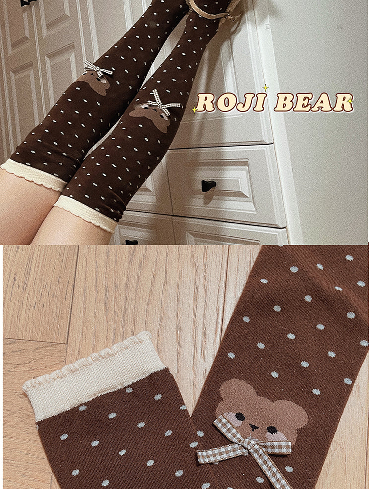 Bear Dots Bow Cotton Lolita Thigh-High Stockings - image 8
