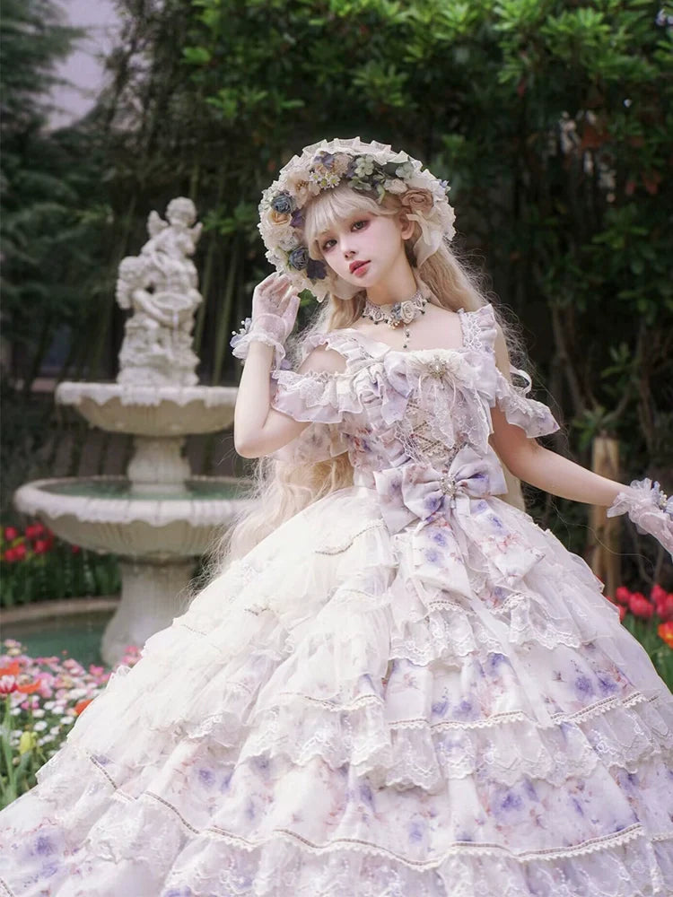 Rose Letter - Gorgeous Lolita JSK Princess Dress Chiffon Floral Printed Blue Dress - image 9