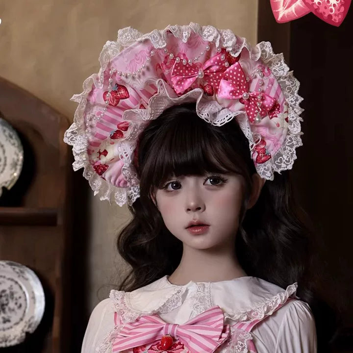 Strawberry Parfait - Strawberry Print Sweet Lolita JSK Dress, Side Pocket and Accessories - image 11