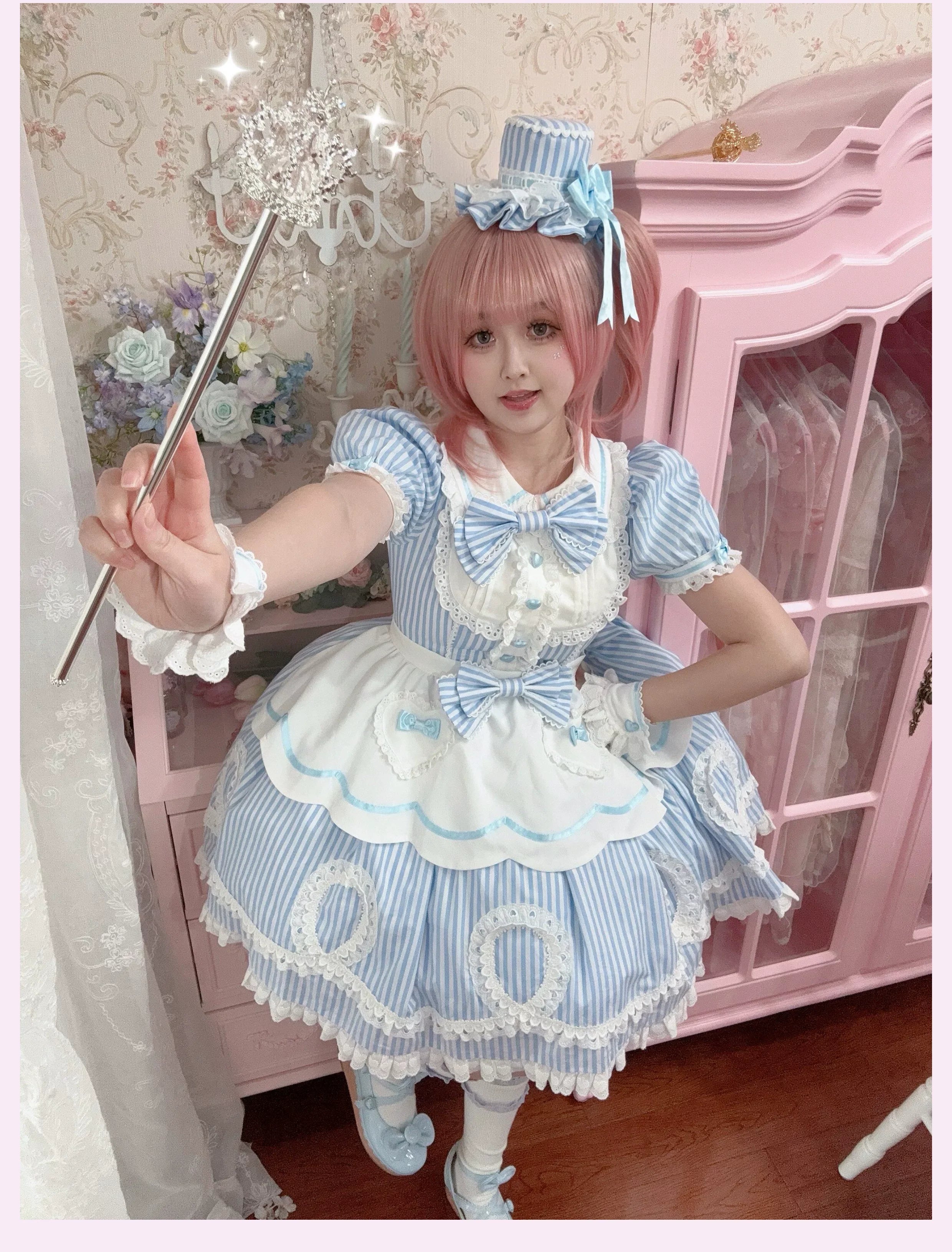 Candy Shop Manager - Old School Lolita Striped OP Dress, Detachable Apron - image 37