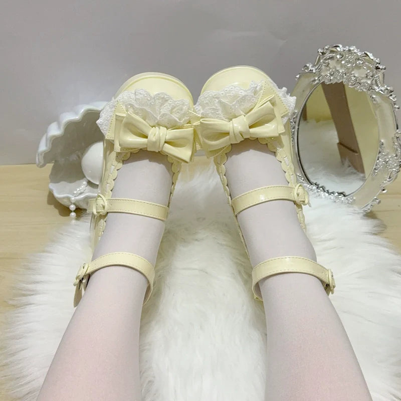 Milky Puff - Sweet Lolita Heels Shoes, Round Toe With Petite Wedge - image 32