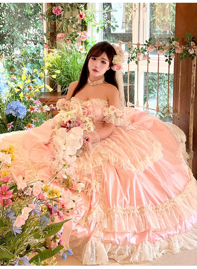Love and Roses Princess Bridal Lolita Dress with Tiered Rose Skirt - image 18