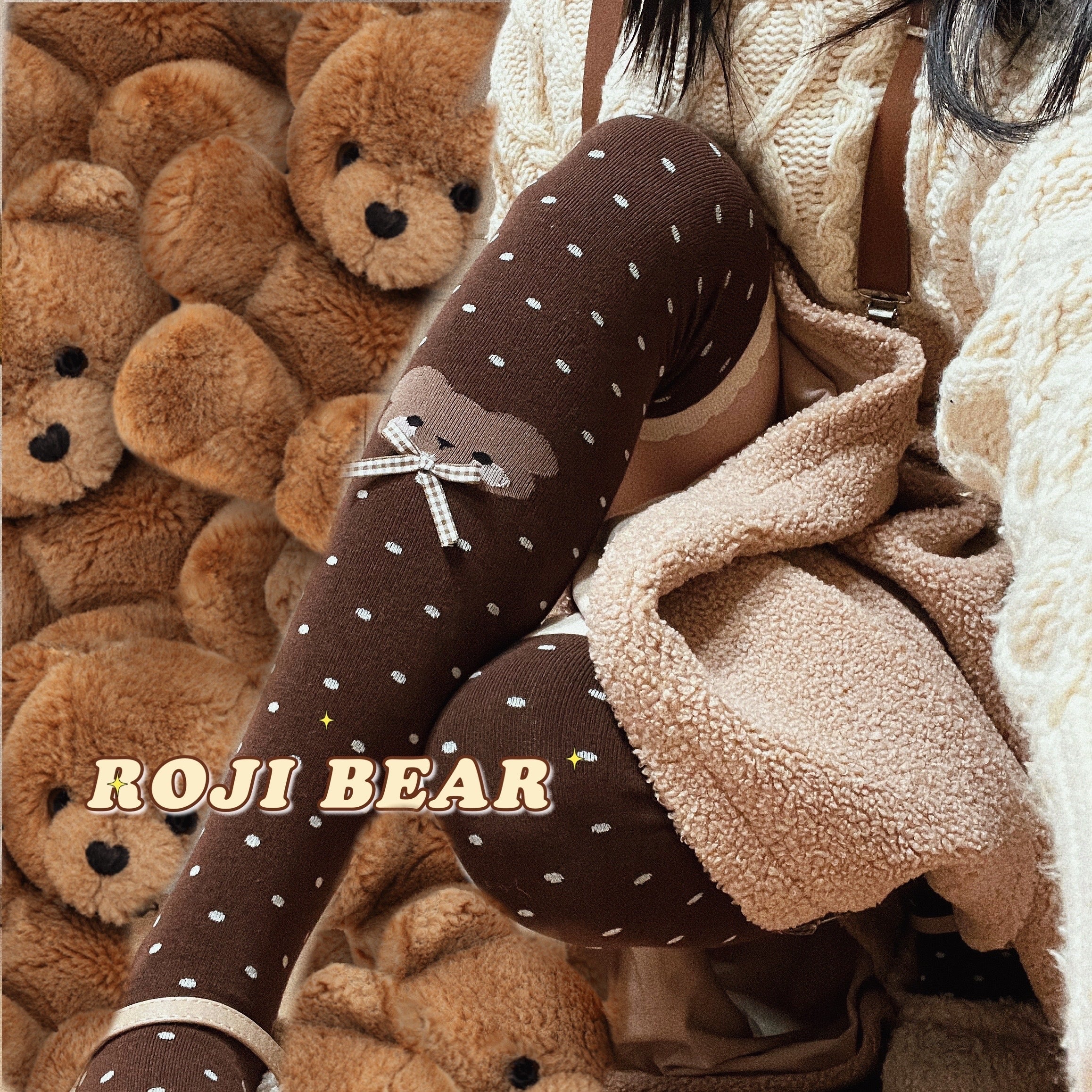 Bear Dots Bow Cotton Lolita Thigh-High Stockings - image 2