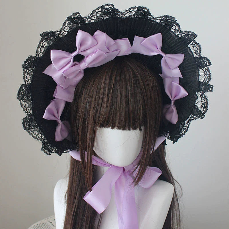 Gothic Lolita Handmade Bonnet with Bows and Beads - image 13